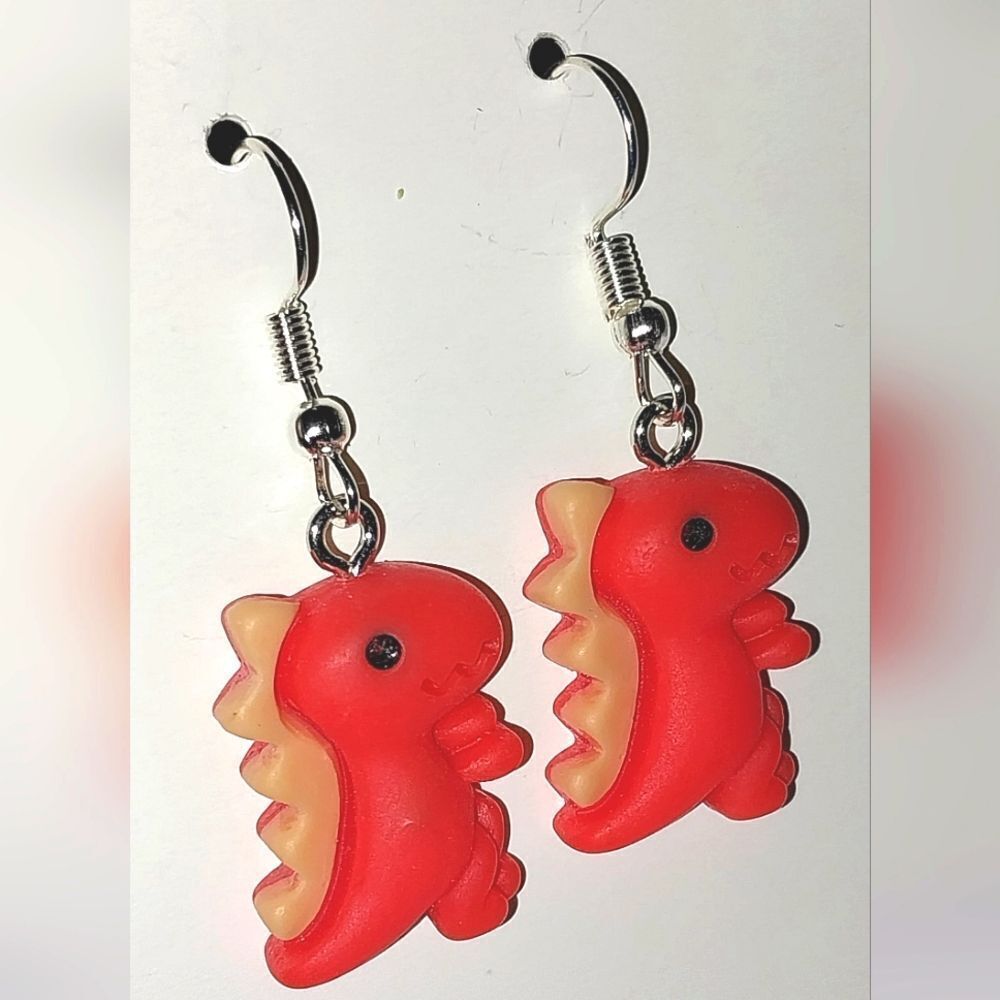 Super cute retro Red Dinosaur Earrings For kids And Adults - Picture 4 of 4